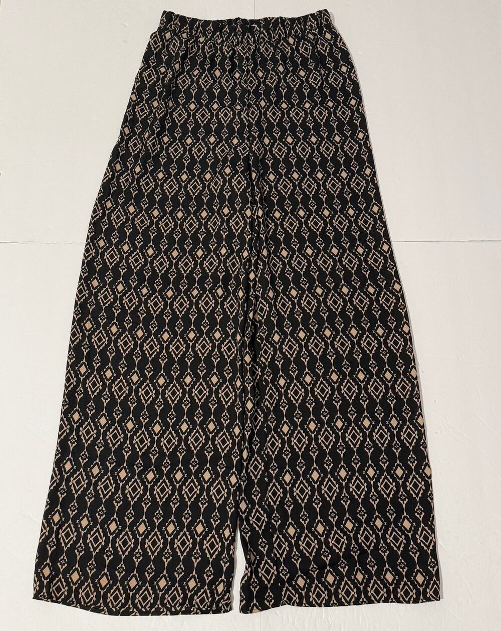 Vintage Poetry Black Geometric Print Wide Leg Pants, Size M